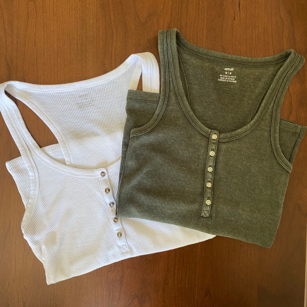Aerie No BS Waffle Henley tanks